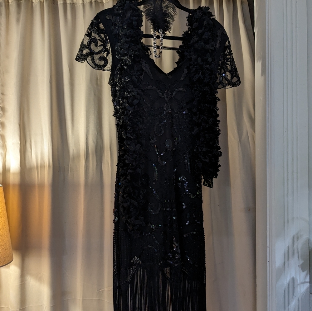 Unique Vintage Black Aurore Flapper Dress